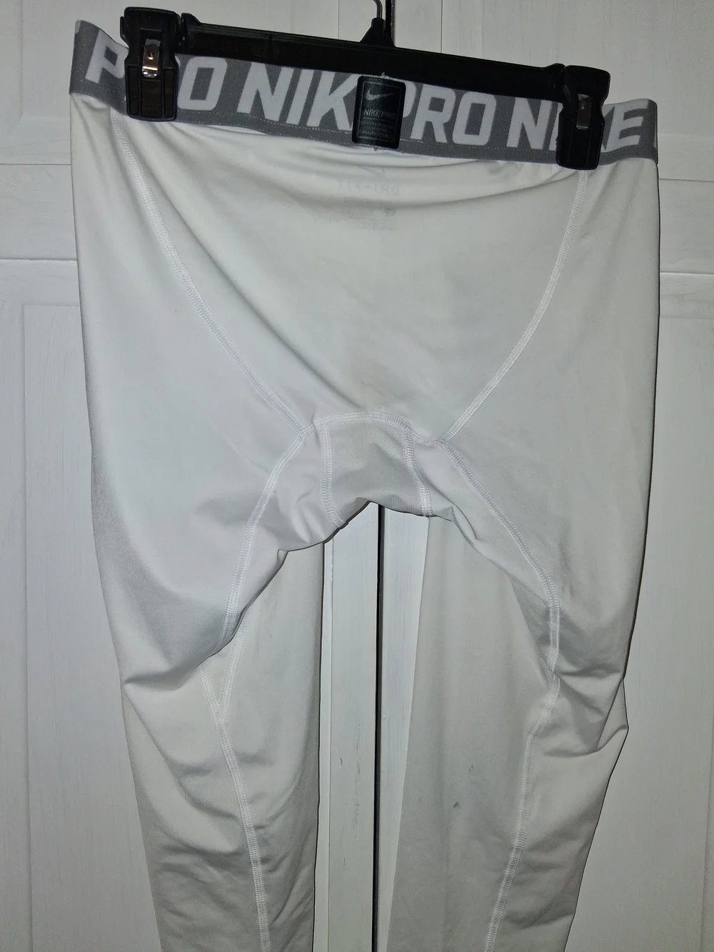 Nike Pro Dri-fit White Compression Tights with Gray Waistband and Gray Swoosh